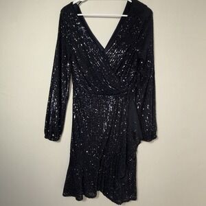 NANETTE LEPORE WOMEN'S DRESS, NAVY BLUE SEQUINED V-NECK PARTY COCKTAIL Size 8